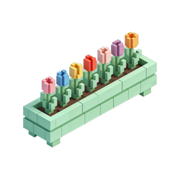 Colorful Voxel Flower Planter Box Isometric Icon