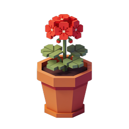 Isometric Red Flower in Terracotta Pot 3D Icon
