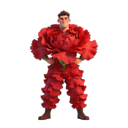 Red Carnation Flower Character 3D Rendered Icon