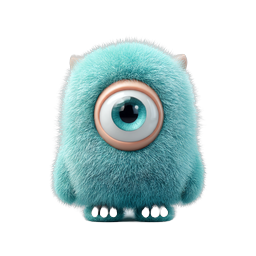 Cute Fluffy Cyan Monster 3D Character Icon