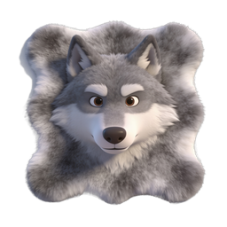 Fluffy Gray Wolf Character 3D Icon