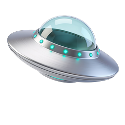 Realistic 3D Flying Saucer UFO Icon with Glowing Lights
