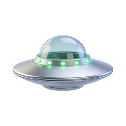 Flying UFO Saucer 3D Icon with Glowing Lights