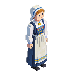 Traditional Folk Costume Woman Voxel Pixel Art Icon