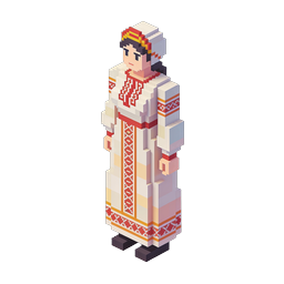 Traditional Folk Costume Woman Voxel Icon | Cultural Character