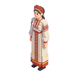 Traditional Folk Dress Woman Voxel Character Icon