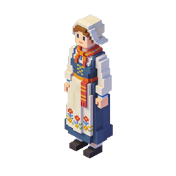 Folk Grandma Voxel 3D Character Icon