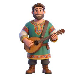 Folk Musician Playing Mandolin 3D Character Icon