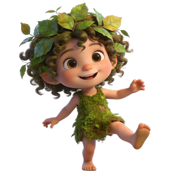 Adorable 3D Forest Child Character with Moss Outfit
