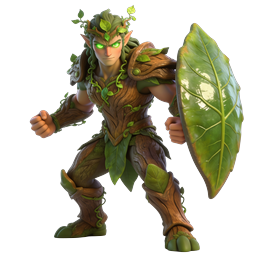 Forest Elf Warrior with Leaf Shield - Fantasy 3D Icon