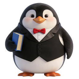 Icona di un adorabile personaggio pinguino in abito formale con libro