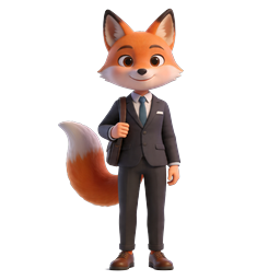 Fox Businessman 3D Icon - Professional Anime Style