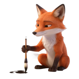 Fox Calligraphy Painting Icon - Artistic 3D Render