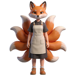 Cute 3D Fox Chef Character with Multiple Tails