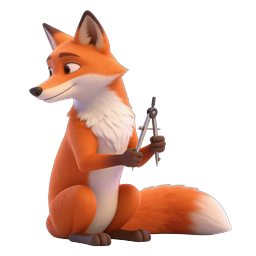 Cute 3D Fox Holding Drafting Compass Icon