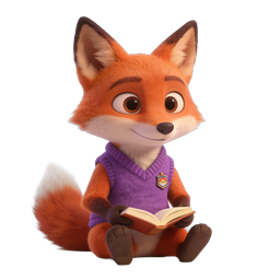 Cute Fox Reading Book Icon | 3D Animated Character