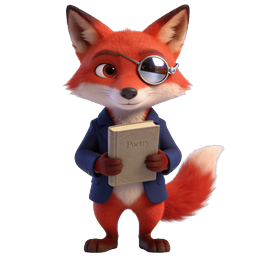 Fox Reading Poetry Icon | Distinguished Cartoon Character