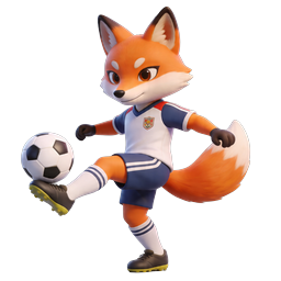 3D Fox Soccer Player Cartoon Icon with Temple Background