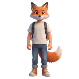 Cute 3D Fox Student Character with Backpack Icon