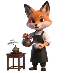 Adorable Fox Tea Ceremony 3D Icon | Cute Mascot Design