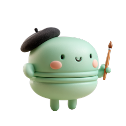 Cute French Macaron Artist Icon - Kawaii 3D Mascot