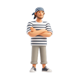 Icona 3D Personaggio Marinaro Bretone Francese | Mascotte Marittima