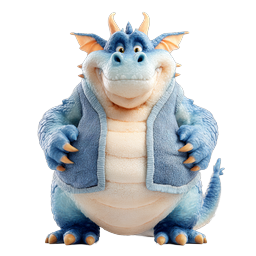 Friendly Blue Dragon Character 3D Clay Icon