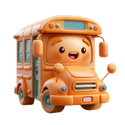 Friendly Cartoon School Bus Icon - 3D Clay Style
