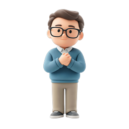 Friendly Cartoon Man 3D Character Icon with Glasses