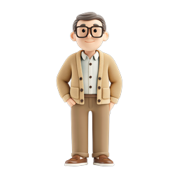 Friendly 3D Cartoon Man with Glasses Character Icon