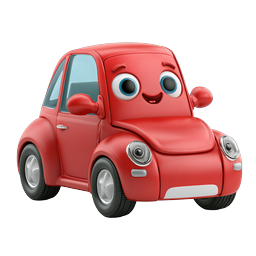 Icona 3D di un'auto rossa a cartone amichevole - Veicolo animato carino