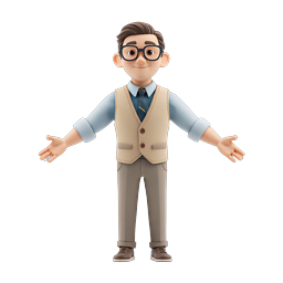 Friendly 3D Cartoon Character with Glasses Icon
