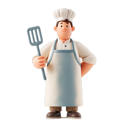 Friendly 3D Chef Character with Spatula Icon