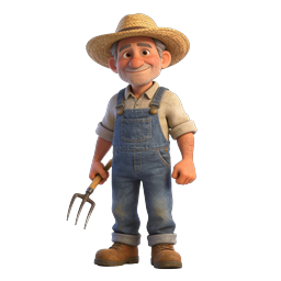 Friendly 3D Farmer Character with Pitchfork Illustration