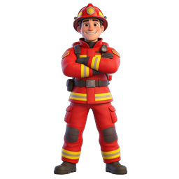 Icono de personaje bombero amistoso 3D - estilo dibujo animado