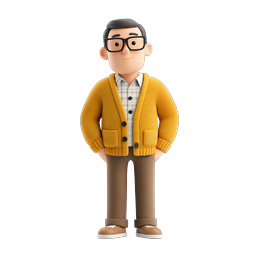 親しみやすいメガネをかけた男性の 3D キャラクターイラスト