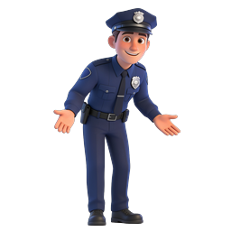 Friendly Cartoon Police Officer 3D Character Icon