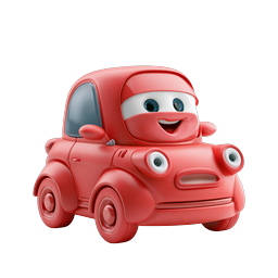 Friendly Red Cartoon Car Character with Smiling Face
