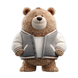 Friendly 3D Teddy Bear Icon in Varsity Jacket
