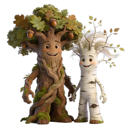 Friendly Cartoon Tree Characters - Oak and Birch Illustration