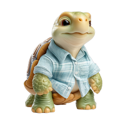 Friendly 3D Turtle Character with Denim Shirt Icon