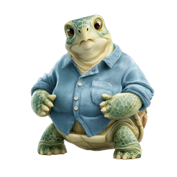 Friendly Cartoon Turtle Character in Denim Shirt | 3D Render