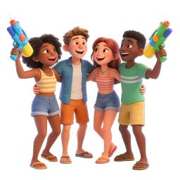 Friends Water Fight 3D Cartoon Icon | Summer Fun