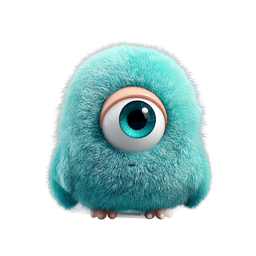 Cute Furry One-Eyed Monster Mascot Icon | Teal Creature