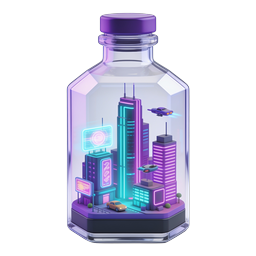 Futuristic Cyberpunk City in Glass Bottle Icon