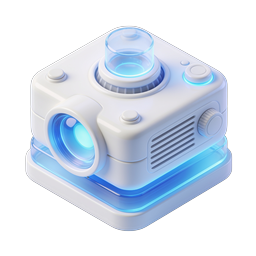 Futuristic 3D Projector Icon with Blue Glow Effects