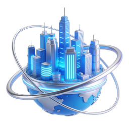 Futuristic Smart City Globe Icon - 3D Tech Illustration