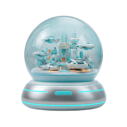 Futuristic Snow Globe with Cyberpunk Cityscape Icon