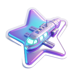 Futuristic Spaceship on Holographic Star Icon | 3D Sci-Fi