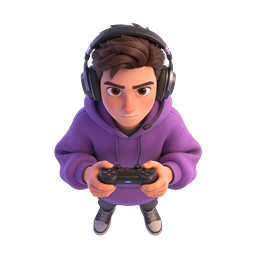 3D Gamer Boy Character with Headset Icon